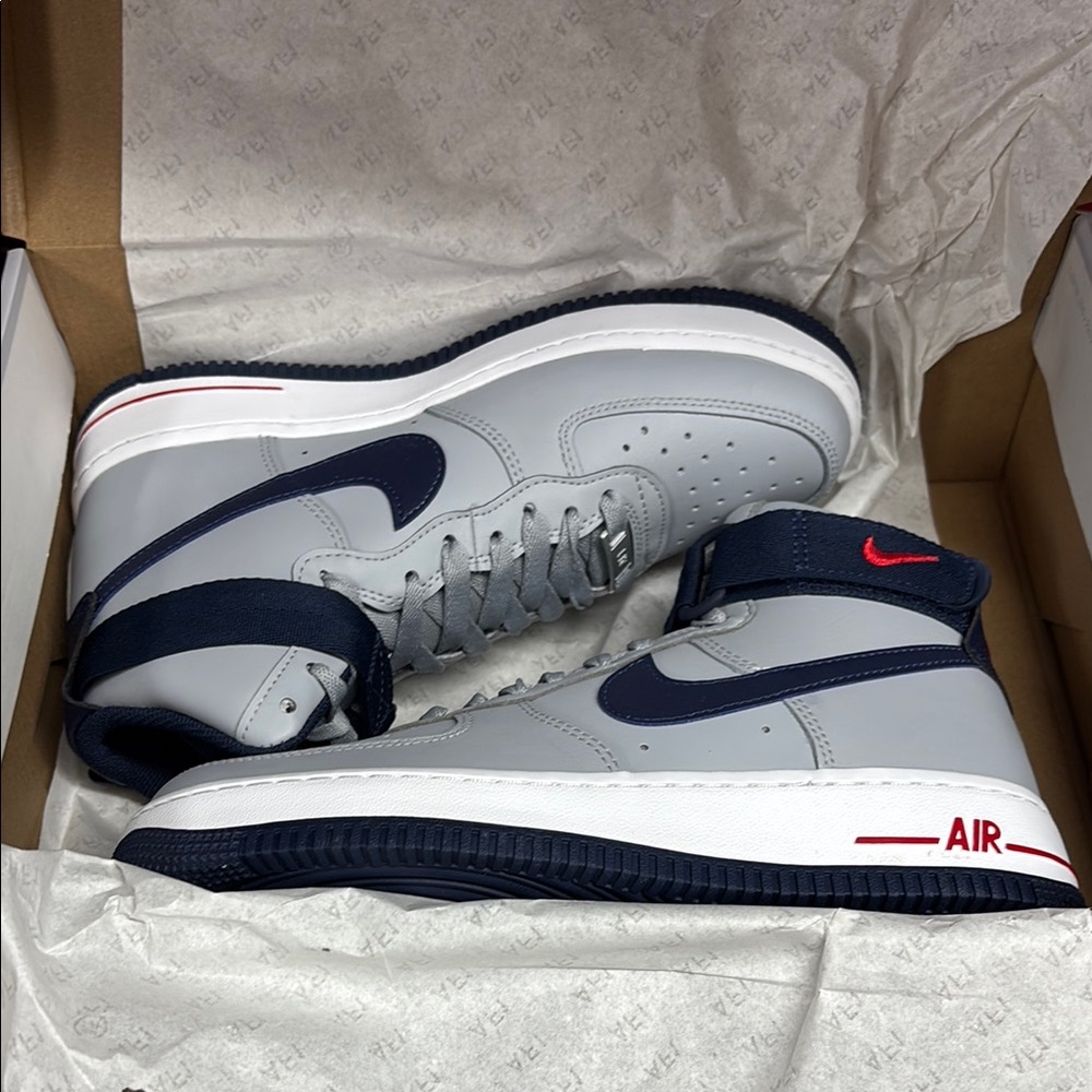 Nike Air Force 1 Gray and Blue Women’s Sneakers High-Top New England Patriots